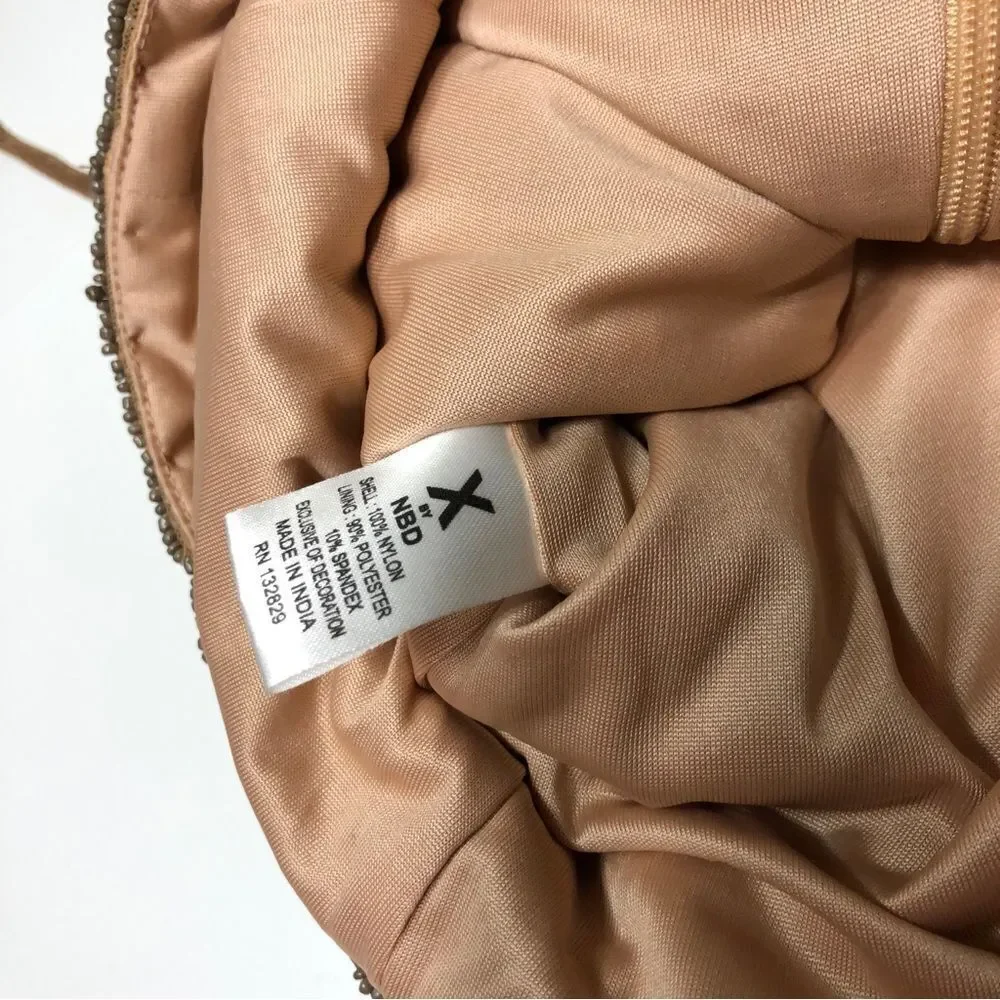 X by NBD Pandora Romper Champagne Allover Beading Plunging Lace Up Festival - Picture 13 of 15